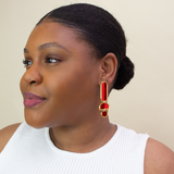 Lanie - Red Gold Colorful Acrylic Dangle Statement Earrings