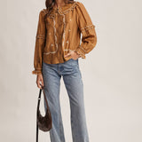 Embroidered Ruffle Collar Cotton Blouse