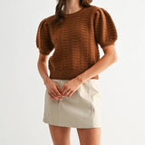 RESTOCKING: TEXTURED PUFF SLEEVE KNIT SWEATER
