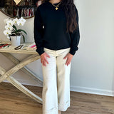 Esqualo Modal Top with Embroidered Floral Sleeve Detail