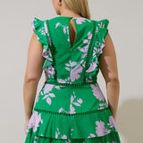 Floral Pink and Green Ruffle Dress