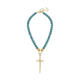 Susan Shaw Long Cross on Matte Turquoise Necklace