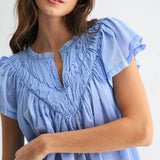 FLUTTER SLEEVE GATHERED NECK DETAIL BLOUSE