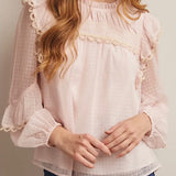 Lace Trim Ruffle Yoke Blouse