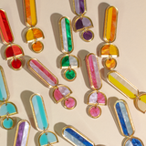 Lanie - Red Gold Colorful Acrylic Dangle Statement Earrings