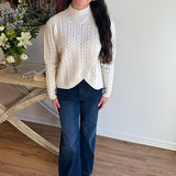 Mock Neck Cable Knit Sweater in Off White