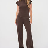 Esqualo Mockneck Knit Sweater In Chocolate Brown