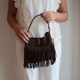 Suede Like Microfiber Leather Crossbody with Fringe Detail