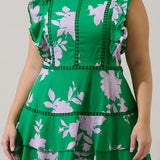 Floral Pink and Green Ruffle Dress