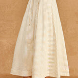 Striped A-Line Seersucker Pleat Midi Skirt