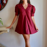 Puff Sleeve V-Neck Dress in Maroon