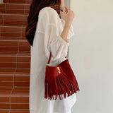 Suede Like Microfiber Leather Crossbody with Fringe Detail