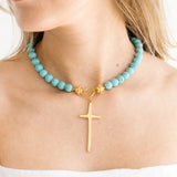 Susan Shaw Long Cross on Matte Turquoise Necklace