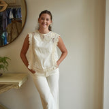 Embroidered Scalloped Top in Ecru