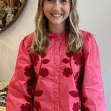 The Bright Flower Embroidered Ruffle Neck Top