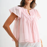 FLUTTER SLEEVE GATHERED NECK DETAIL BLOUSE