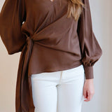 The Sutton Tie Top in Chocolate Brown