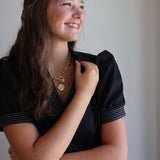 The V-Neck White Stitch Detail Dress in Black