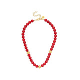 Susan Shaw Handcast Gold Bead, Red Coral Choker Necklace