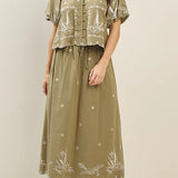 Olive Embroidred Top and Skirt Set