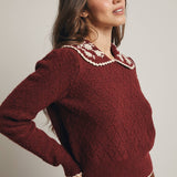 Daisy Embroidered Collar Knit Sweater FSW0015