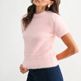 Soft Pink Fuzzy Short Sleeve Sweater