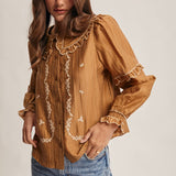 Embroidered Ruffle Collar Cotton Blouse