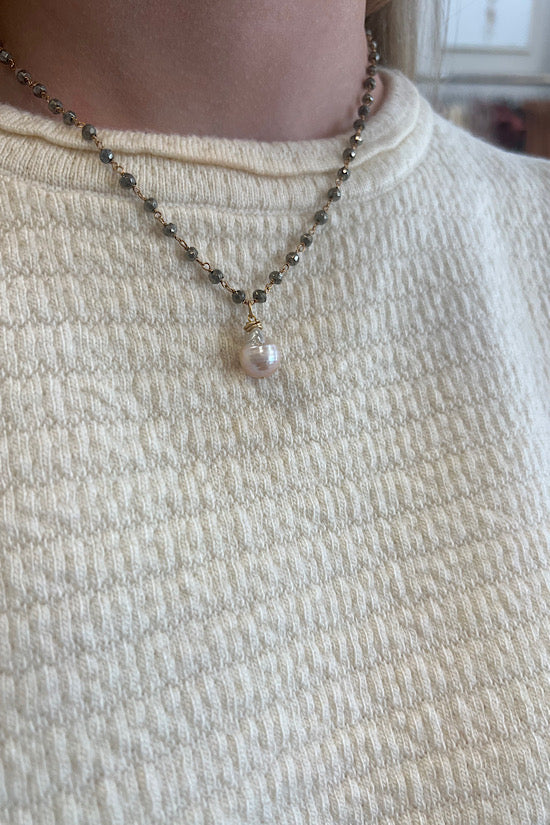 Grace Labradorite Necklace with Pearl Drop