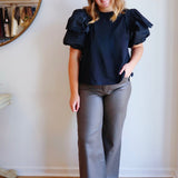 Crew Neck Jersey Top with Poplin Bubble Sleeve
