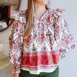 The Reese Paisley Ruffle Blouse