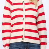 Gold Button Detail Red and Ecru Cardigan