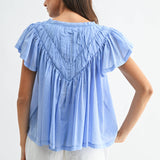 FLUTTER SLEEVE GATHERED NECK DETAIL BLOUSE