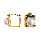 Vintage Mini Square Gold Pearl Huggie Hoop Earrings