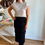 Anonyme Black Fringe Midi Skirt