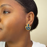 Devin 2 - Navy Blue Gold Acrylic Statement Stud Earrings