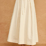 Striped A-Line Seersucker Pleat Midi Skirt