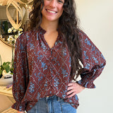 The Flora Embroidered Top in Chocolate Brown