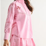 EMBROIDERED Pink LINEN SET WITH BELT