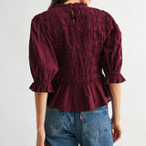 SMOCKED PEPLUM PUFF SLEEVE TOP