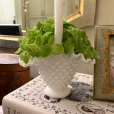 White Hobnail Basket with Florals