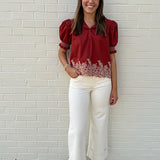 The Paige Embroidered Top in Brick