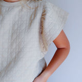 Quilted Jacquard Top with Ruffle Sleeves in Taupe