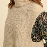 FINAL SALE: MB Sleeveless Open Work Sweater with Turtleneck in Cream