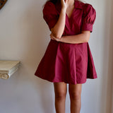 Puff Sleeve V-Neck Dress in Maroon