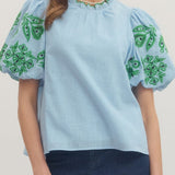 The Ellie Top in Sky Blue and Green
