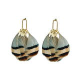 Brown Striped Fall Feather Statement Tassel Earrings