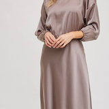 FINAL SALE: Satin Dolman Sleeve Midi Dress