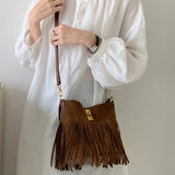 Suede Like Microfiber Leather Crossbody with Fringe Detail