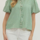 The Cecile Top in Green and Ivory Stripe