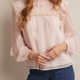 Lace Trim Ruffle Yoke Blouse